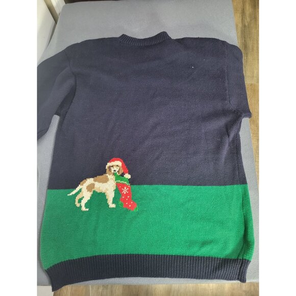 VTG 90s Susan Bristol Navy Santa's Workshop Embroidered Ugly Christmas Sweater L - Picture 2 of 8